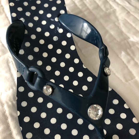 Not Rated Navy and White Polka Dot Sandals Waterproof 1” heal - Picture 8 of 11
